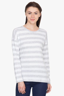 

Hypernation Striped Women's Round Neck Grey, White T-Shirt