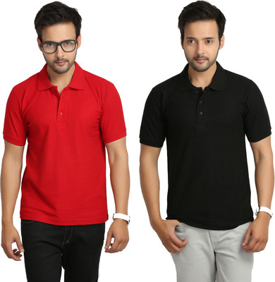 

Weardo Solid Men's Polo Neck Black, Red T-Shirt(Pack of 2