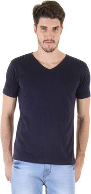 Fio Solid Men' V-neck Dark Blue T-Shirt, Navy blue