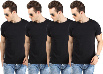 

SayItLoud Solid Men' Round Neck Black T-Shirt(Pack of 4