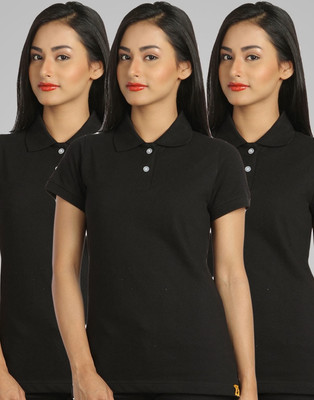 

Campus Sutra Solid Women's Polo Neck Black T-Shirt(Pack of 3