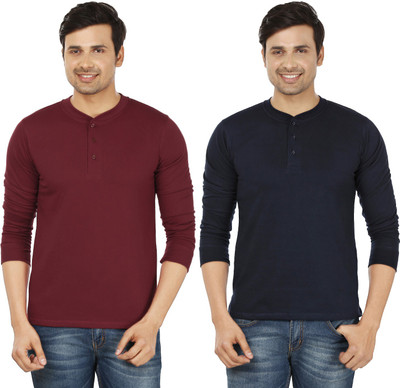 

Weardo Solid Men's Henley Maroon, Blue T-Shirt(Pack of 2, Maroon;navy blue