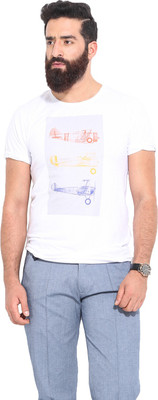 

Mr Button Printed Men's Round Neck White T-Shirt, Cotton
