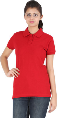 

Ap'pulse Solid Women's Polo Neck Red T-Shirt