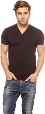 Gritstones Solid Men' Henley Black T-Shirt