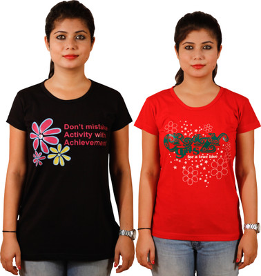 

Tryd Printed Women' Round Neck Multicolor T-Shirt(Pack of 2