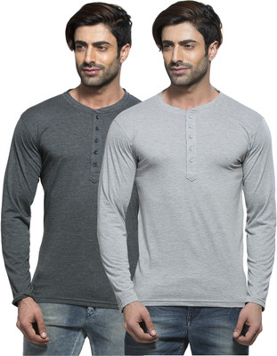 

Alan Jones Solid Men's Henley Grey T-Shirt(Pack of 2