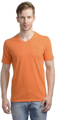 

WRIG Solid Men's V-neck Orange T-Shirt
