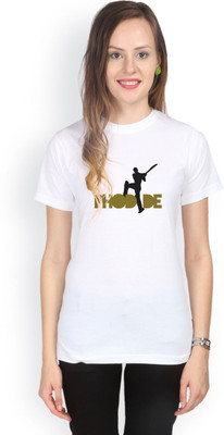 

Campus Sutra Printed Women' Round Neck White T-Shirt