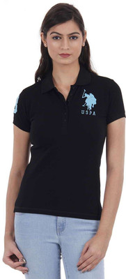 

U.S. Polo Assn. Solid Women's Polo Neck Black T-Shirt