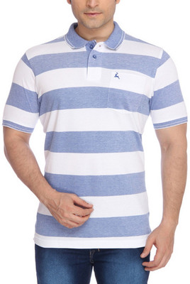 

Parx Striped Men's Flap Collar Neck Blue T-Shirt
