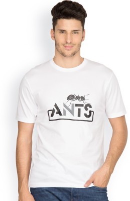 Ants Printed Men's Round Neck White T-Shirt