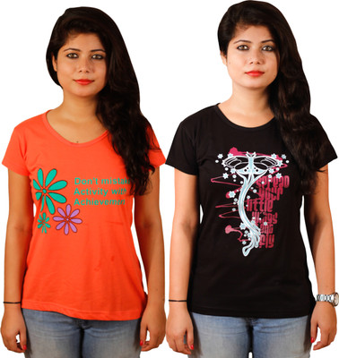 

Tryd Printed Women's Round Neck Multicolor T-Shirt(Pack of 2