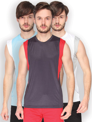 

Campus Sutra Solid Men Round Neck Denim Blue, Red, Light Green, White, White, Grey T-Shirt(Pack of 3), Blue;grey;light green;red;white