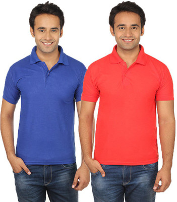 

Quetzal Solid Men's Polo Neck Blue, Red T-Shirt(Pack of 2