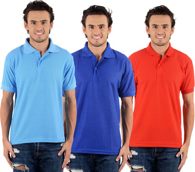 

Blaze Solid Men's Polo Neck Multicolor T-Shirt(Pack of 3, Red;royal blue;sky blue