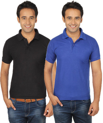 

Quetzal Solid Men's Polo Neck Black, Blue T-Shirt(Pack of 2
