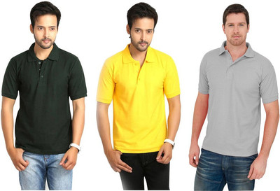

Keepsake Solid Men's Polo Neck Multicolor T-Shirt(Pack of 3, A grey