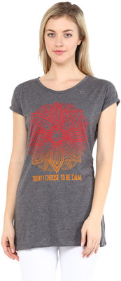 

Ajile by Pantaloons Graphic Print Women's Round Neck Grey T-Shirt, Anthra melange