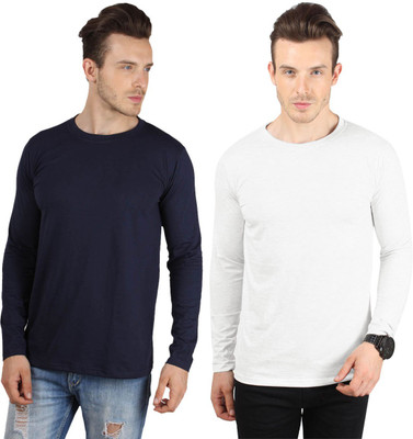 

SayItLoud Solid Men's Round Neck Multicolor T-Shirt(Pack of 2, Navy;white