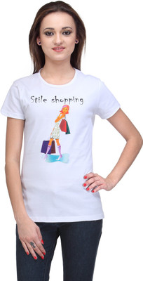 

Stilestreet Printed Women's Round Neck White T-Shirt