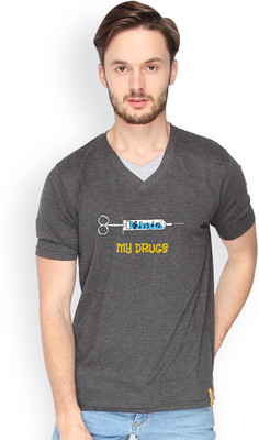 

Campus Sutra Solid Men V-neck Grey T-Shirt, Charcoal