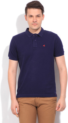 Wrangler Solid Men's Polo Neck Dark Blue T-Shirt, Navy