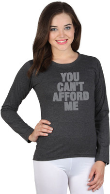 

SayItLoud Printed Women's Round Neck Black T-Shirt, Black melange