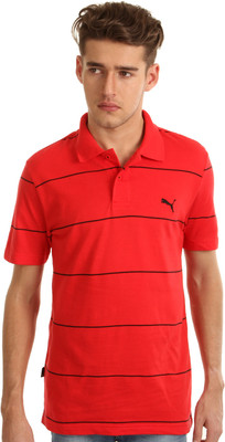 

Puma Striped Men' Polo Neck Red T-Shirt, High risk red
