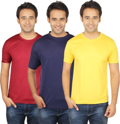 

Quetzal Solid Men's Round Neck Yellow, Blue, Maroon T-Shirt(Pack of 3, Blue;maroon;yellow