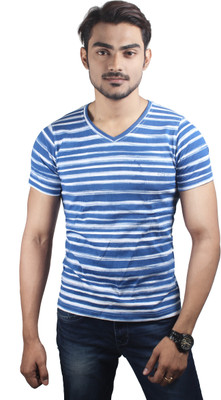 

Spur Striped Men's V-neck White, Blue T-Shirt, Blue;white