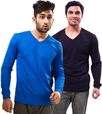 

Unisopent Designs Solid Men' V-neck Blue, Dark Blue T-Shirt(Pack of 2, Royal blue