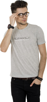 

Okane Solid Men' Round Neck Grey T-Shirt, Grey melange