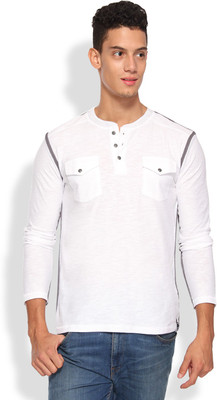 

Arise Self Design Men's Henley White T-Shirt