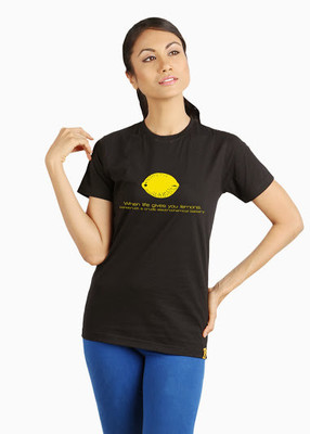 

Campus Sutra Printed Women' Round Neck Black T-Shirt