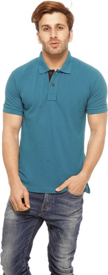 

Gritstones Solid Men' Polo Neck Blue T-Shirt, Turquoise blue