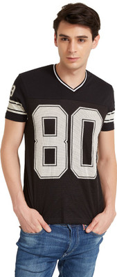 

Flying Machine Printed Men's V-neck Black T-Shirt, Jet black