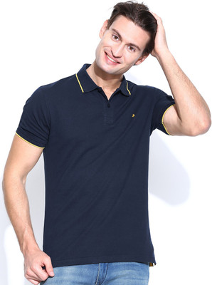 

John Players Solid Men's Polo Neck Blue T-Shirt, 1a6