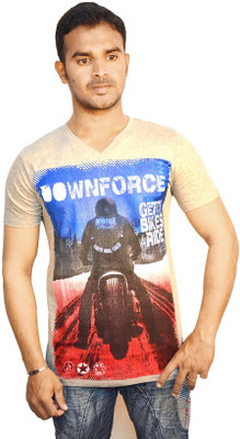

Harsha Printed Men's V-neck Beige T-Shirt