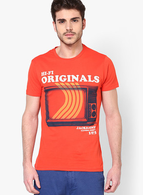 Jack & Jones Graphic Print Men's Round Neck Red T-Shirt, Poppy red