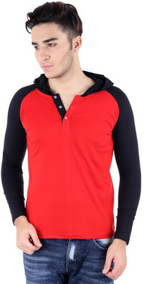 

BigIdea Solid Men's Hooded Red, Black T-Shirt, Black;red
