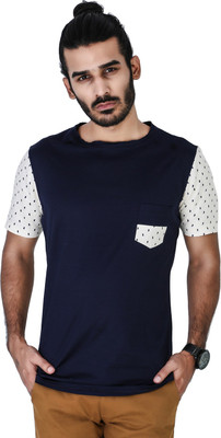 

Mr Button Solid Men' Round Neck Blue T-Shirt