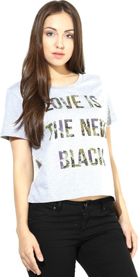 

Vero Moda Graphic Print Women's Round Neck Grey T-Shirt, Light grey melange