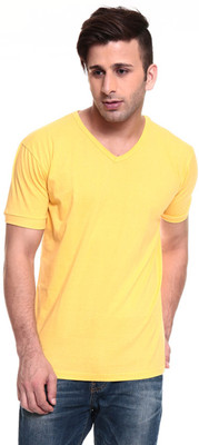 Izinc Solid Men's V-neck Yellow T-Shirt