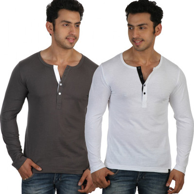 

Rigo Solid Men's Henley Grey, White T-Shirt(Pack of 2)
