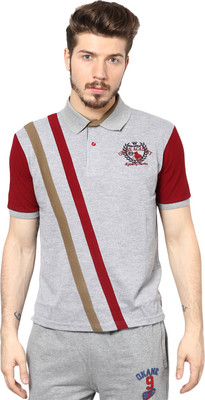 

Okane Self Design Men's Polo Neck Grey T-Shirt, Grey melange