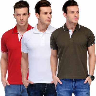 

Scott International Solid Men's Polo Neck Red, White, Brown T-Shirt(Pack of 3, Red and white and brown