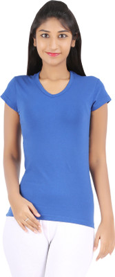 

Rham Gold Solid Women' V-neck Blue T-Shirt, Royal