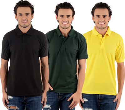 

Blaze Solid Men's Polo Neck Multicolor T-Shirt(Pack of 3, Black;dark green;yellow