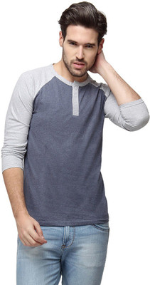 

Campus Sutra Solid Men Henley Blue T-Shirt